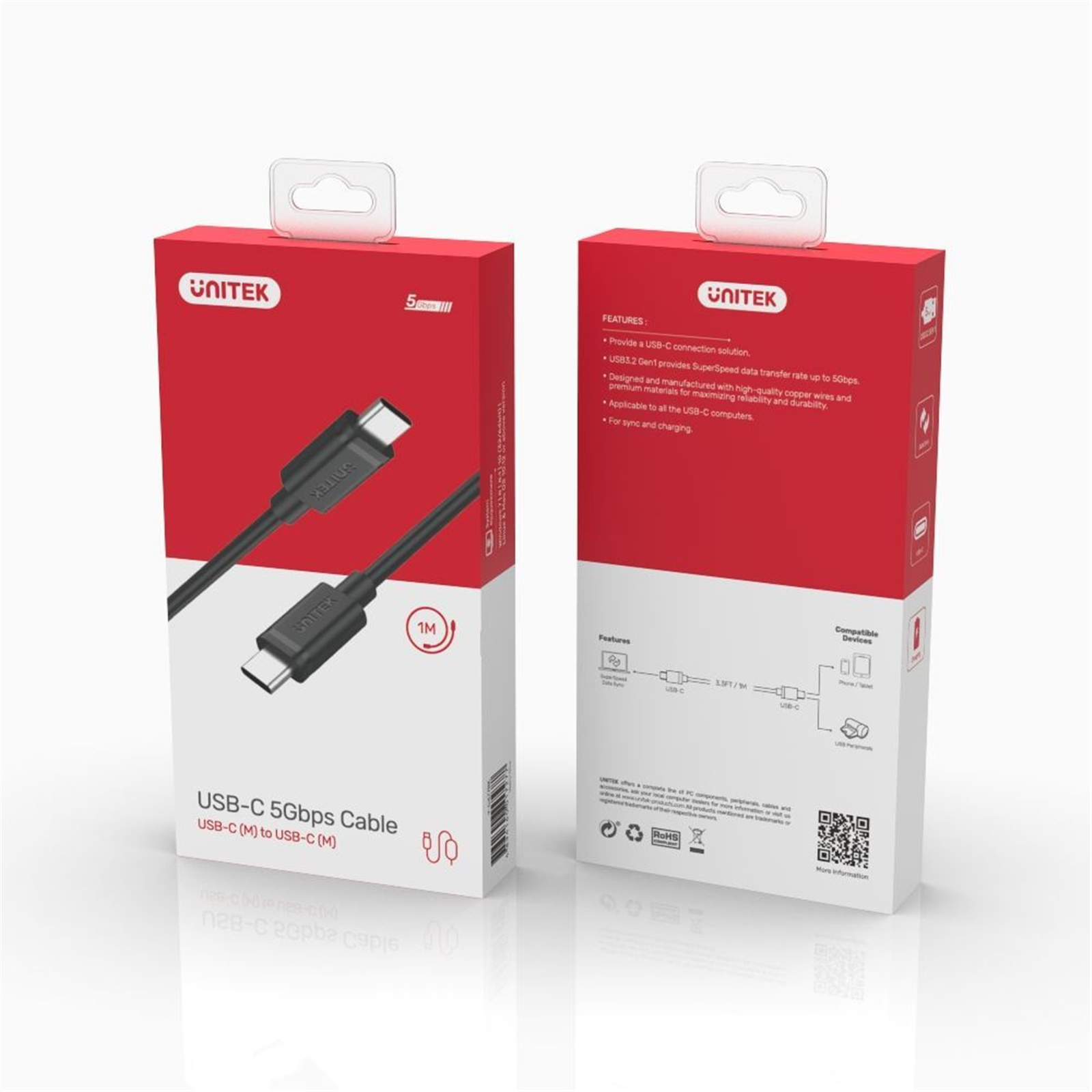 UNITEK 1M USB3.0 TYPE-C MALE TO MALE (Y-C477BK)
