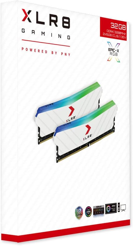 PNY XLR8 DDR4 3200 32GB LONGDIMM,White RGB (16GB x 2 , 2 kits), 16-18-18